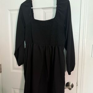 Black Smocked Long Sleeve Dress